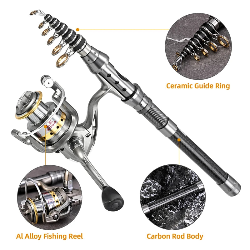 2.4m-10 Sections Fishing Rod Reel Combo