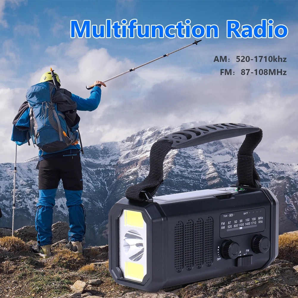 Solar Emergency Radio Hand Crank 10000mAh Type-C Rechargeable AM FM Receiver SOS Alarm Camping Survival Radios With Solar Panel