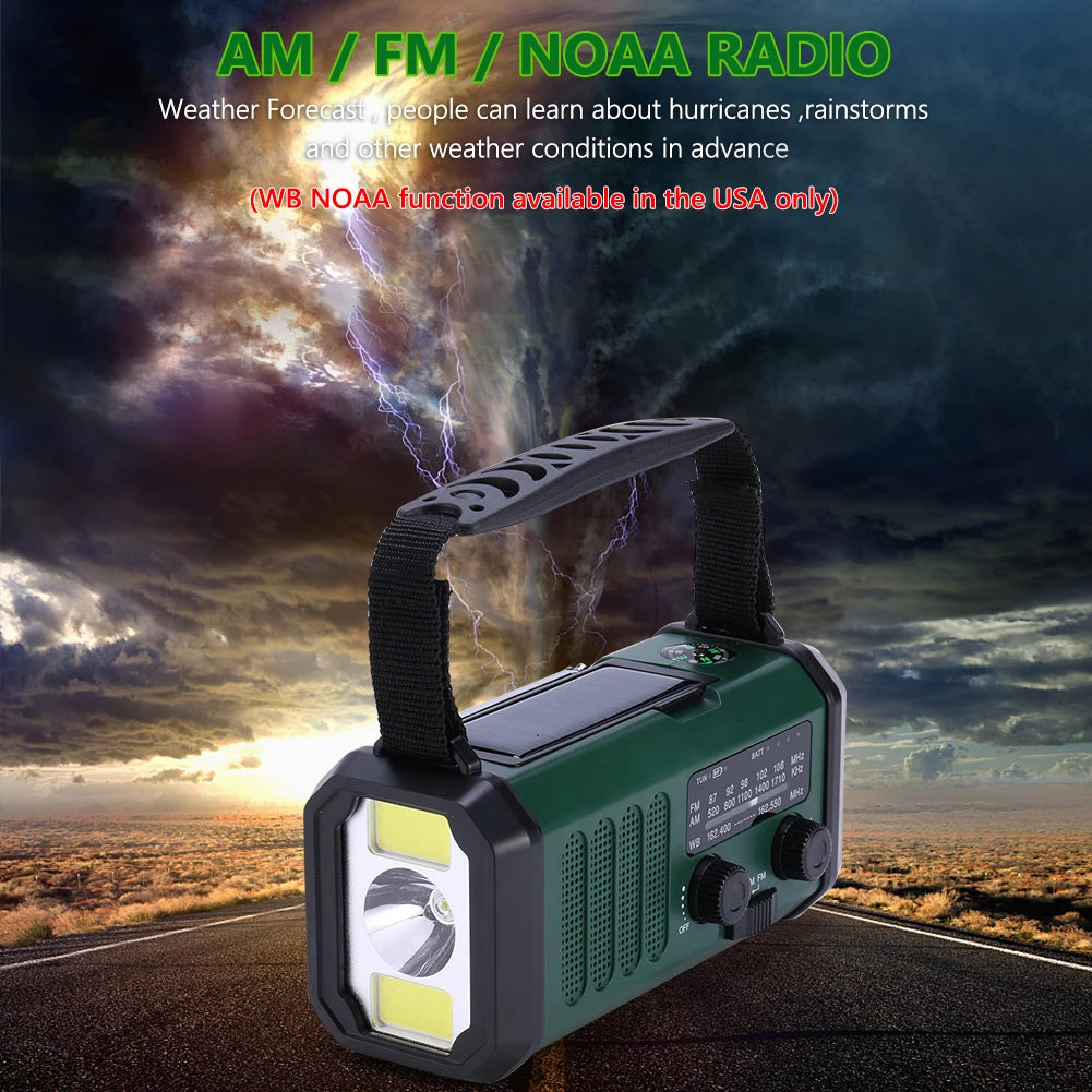 Solar Emergency Radio Hand Crank 10000mAh Type-C Rechargeable AM FM Receiver SOS Alarm Camping Survival Radios With Solar Panel