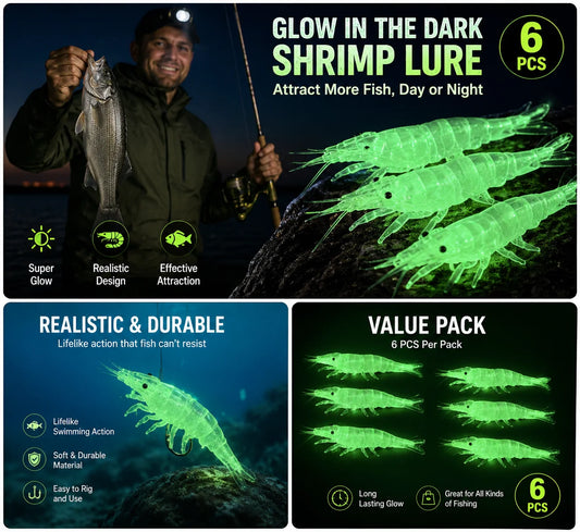 6pcs Luminous Soft Plastic Artificial Shrimp