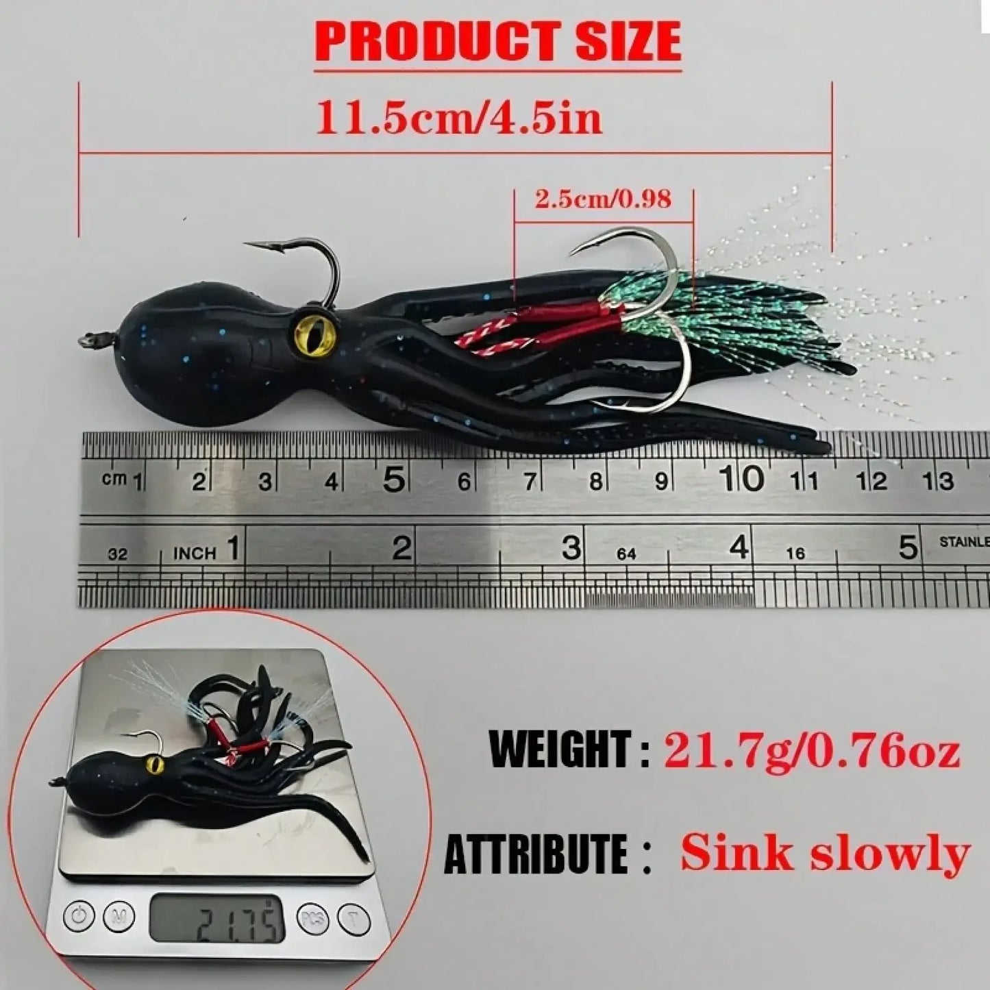 2pc/3pcs/4pcs Slow-Sinking Octopus Soft Bait With Hook