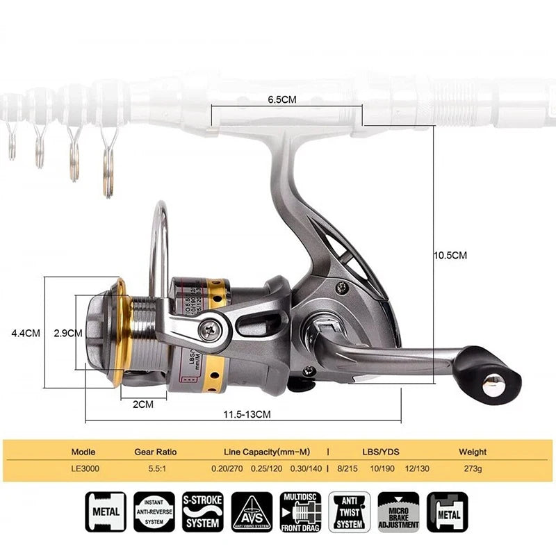 2.4m-10 Sections Fishing Rod Reel Combo