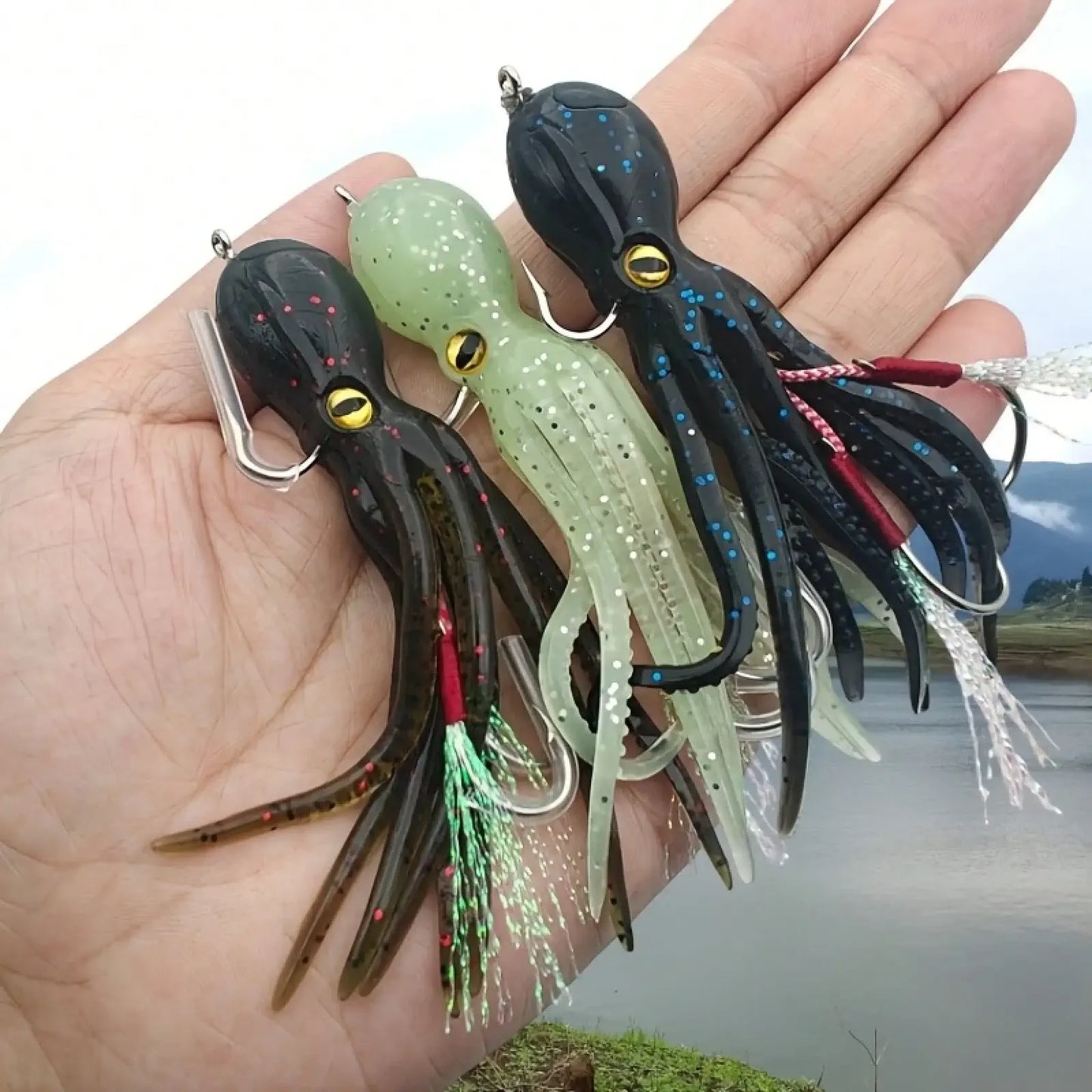 2pc/3pcs/4pcs Slow-Sinking Octopus Soft Bait With Hook