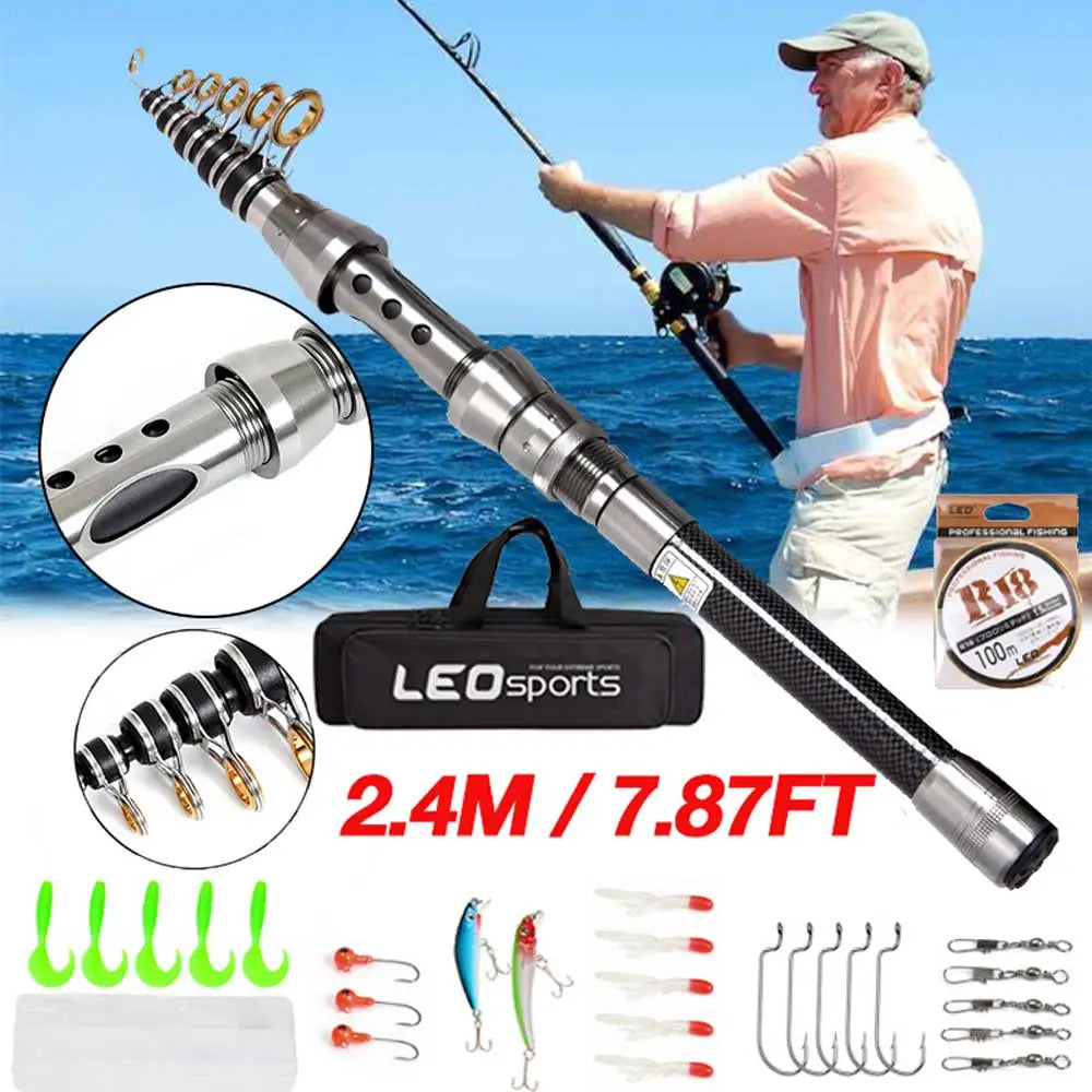 2.4m-10 Sections Fishing Rod Reel Combo
