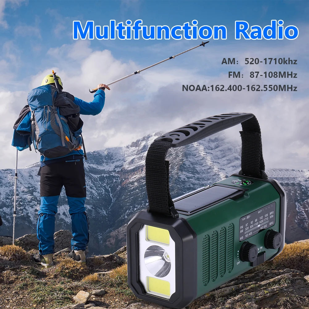 Solar Emergency Radio Hand Crank 10000mAh Type-C Rechargeable AM FM Receiver SOS Alarm Camping Survival Radios With Solar Panel