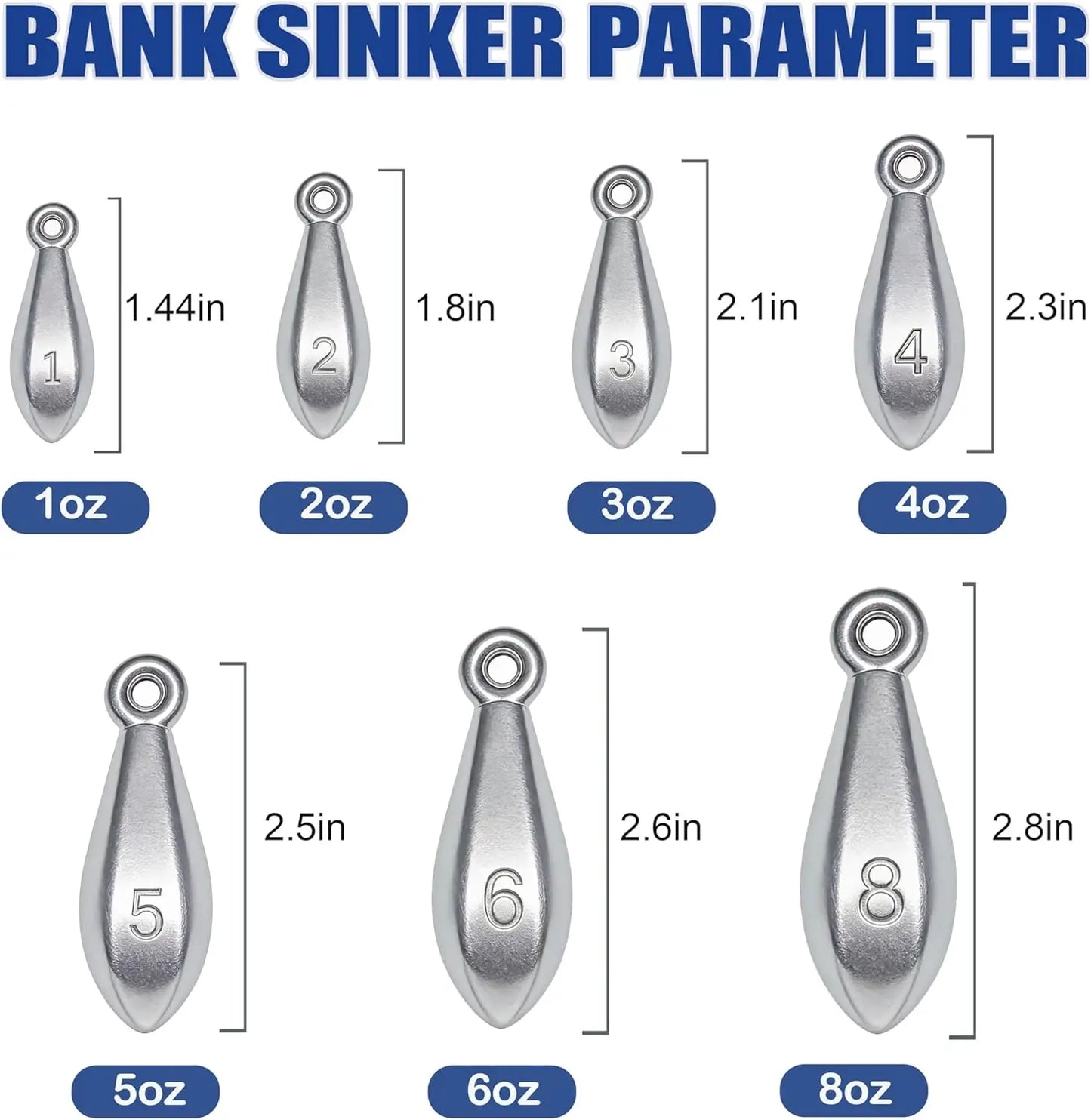 Fishing Weights Bank Sinkers Bullet Weights for Surf Pier Bank Saltwater Fishing 1oz to 8oz Anti-Roll Stable Cast